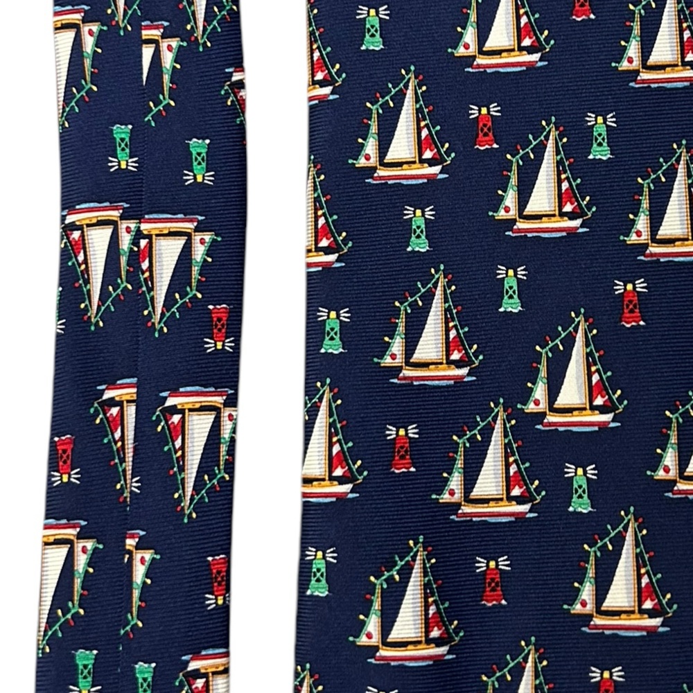 Erich Holch for Alynn 100% Silk‎ Marina Lights Tie Holiday Christmas Sailboats - Picture 6 of 11